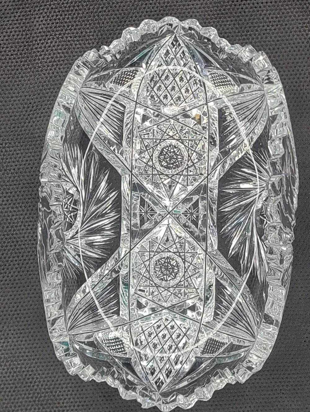 Antique ABP American Brilliant Period Cut Crystal Ornate Oval Dish Vintage